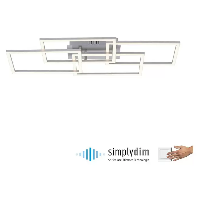 Just Light LED-Deckenleuchte Iven - 38 W, L x B x H: 34,5 x 70 x 9,5 cm, Stahl, Warmweiß - Moderne LED-Deckenleuchte mit gebürsteten Aluminiumrahmen und stufenloser Dimmtechnik.