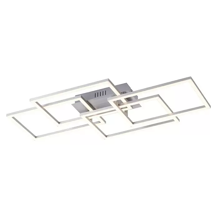 Just Light LED-Deckenleuchte Iven - 38 W, L x B x H: 34,5 x 70 x 9,5 cm, Stahl, Warmweiß - Moderne silberne LED-Deckenleuchte mit verschachteltem quadratischem Design und beleuchteten Streifen.
