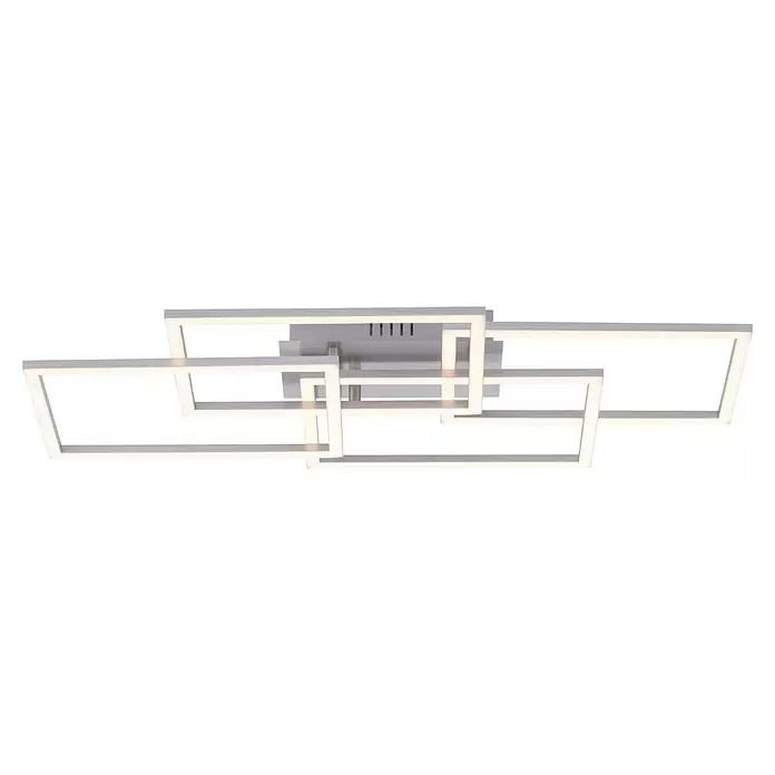Just Light LED-Deckenleuchte Iven - 38 W, L x B x H: 34,5 x 70 x 9,5 cm, Stahl, Warmweiß - Moderne LED-Deckenleuchte mit verschachtelten, gebürsteten Silberrahmen.