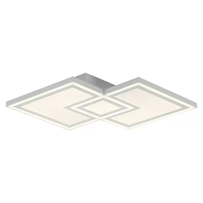 Just Light LED-Deckenleuchte Bedging - 40 W, L x B x H: 40 x 40 x 5,6 cm, Weiß, Warmweiß - Moderne weiße LED-Deckenleuchte mit überlappendem Quadratdesign und leuchtenden Konturen.