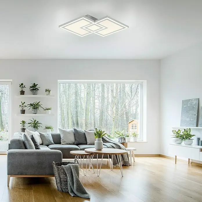 Just Light LED-Deckenleuchte Bedging - 40 W, L x B x H: 40 x 40 x 5,6 cm, Weiß, Warmweiß - Modern gestaltete Deckenleuchte mit quadratischem Design, die Eleganz und zeitgemäße Beleuchtung in Wohnräume bringt.