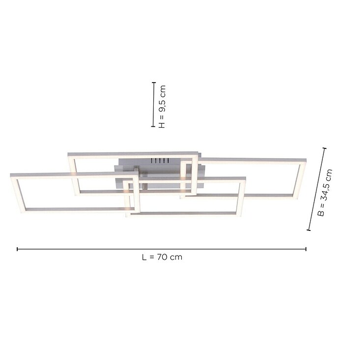 Just Light LED-Deckenleuchte Iven (38 W, L x B x H: 34,5 x 70 x 9,5 cm, Stahl, Warmweiß) | BAUHAUS