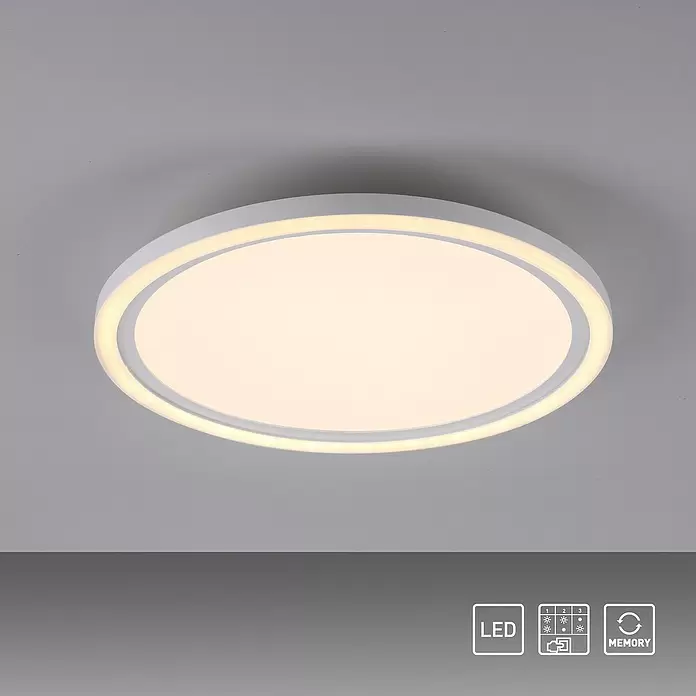 Just Light LED-Deckenleuchte Bedging - 27 W, Weiß, Warmweiß - Moderne weiße runde LED-Deckenleuchte, aufputzmontiert, mit beleuchtetem Außenring.