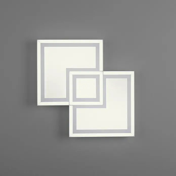 Just Light LED-Deckenleuchte Bedging - 40 W, L x B x H: 40 x 40 x 5,6 cm, Weiß, Warmweiß - Wandleuchte mit drei quadratischen, übereinander gelagerten Leuchtflächen in Weiß und Grau. Ein modernes und stilvolles Beleuchtungselement.