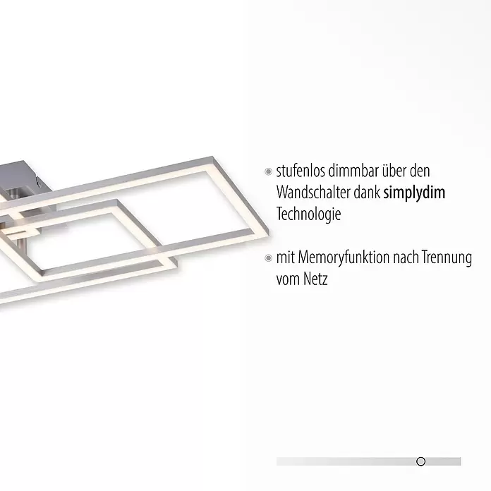 Just Light LED-Deckenleuchte Iven - 38 W, L x B x H: 34,5 x 70 x 9,5 cm, Stahl, Warmweiß - Moderne LED-Deckenleuchte mit geometrischem Design aus überlappenden gebürsteten Metallquadraten und integrierten LED-Streifen.