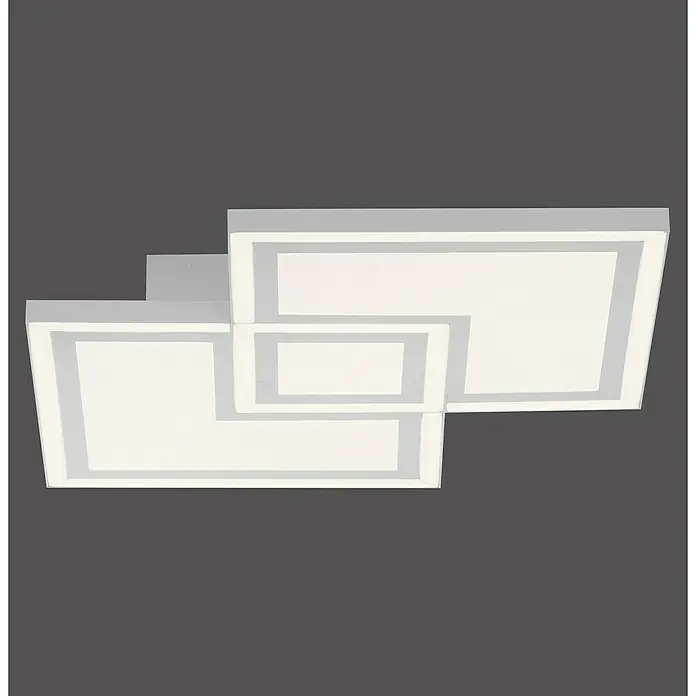 Just Light LED-Deckenleuchte Bedging - 40 W, L x B x H: 40 x 40 x 5,6 cm, Weiß, Warmweiß - Moderne LED-Deckenleuchte mit drei überlappenden Quadraten in Weiß und Grau für eine stilvolle Beleuchtung.