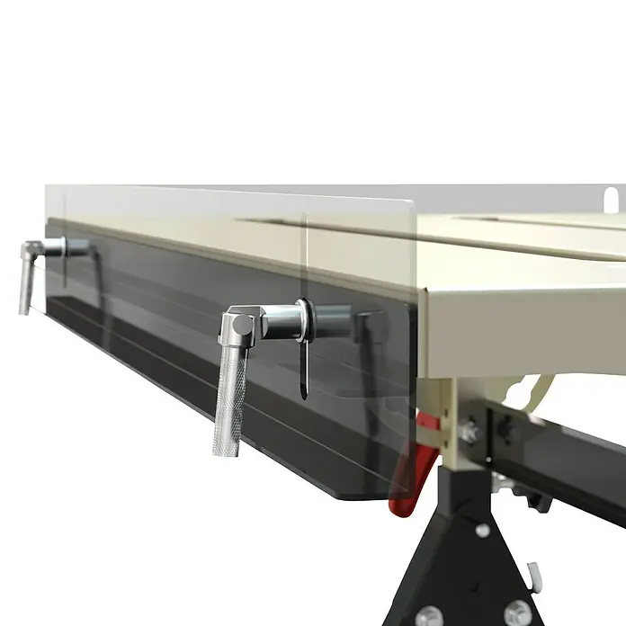 Güde Schweißtisch MSKT 760 - L x B: 760 x 500 mm - Das Bild zeigt eine detaillierte Ansicht eines modernen Werkstatttisches mit präzisen Spannmechanismen und robuster Bauweise.