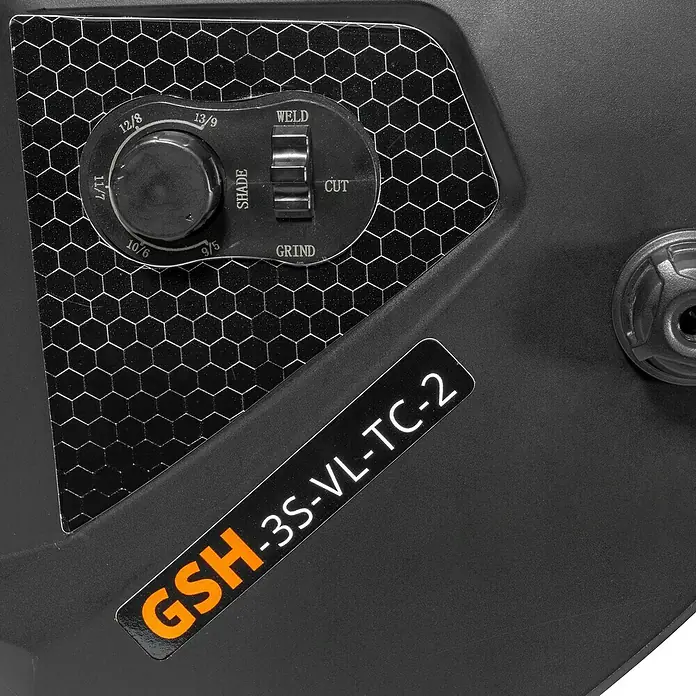 Güde Schweißhelm GSH-3S-VL-TC-2 - Internationale Größe: Universal - Nahaufnahme eines GSH-3S-VL-TC-2 Schweißhelms mit einstellbarer Blende für verschiedene Schweißmodi.