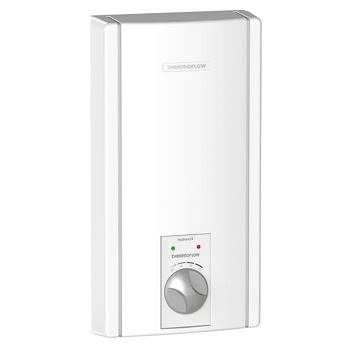 Thermoflow Durchlauferhitzer Hydrex 24 - 24 kW, Hydraulisch, Geschlossen - Abbildung eines Thermoflow Hydrex 24 Durchlauferhitzers. Dieses kompakte Gerät bietet eine effiziente Warmwasserversorgung auf Abruf.