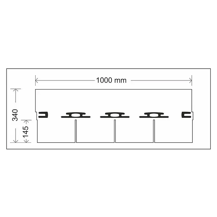 Onduline Tégola standard rectangular - 34 x 100 cm, Otros, Rojo - Dibujo esquemático de un producto con dimensiones de 1000 mm de ancho y 340 mm de altura, incluyendo dimensionamiento detallado.