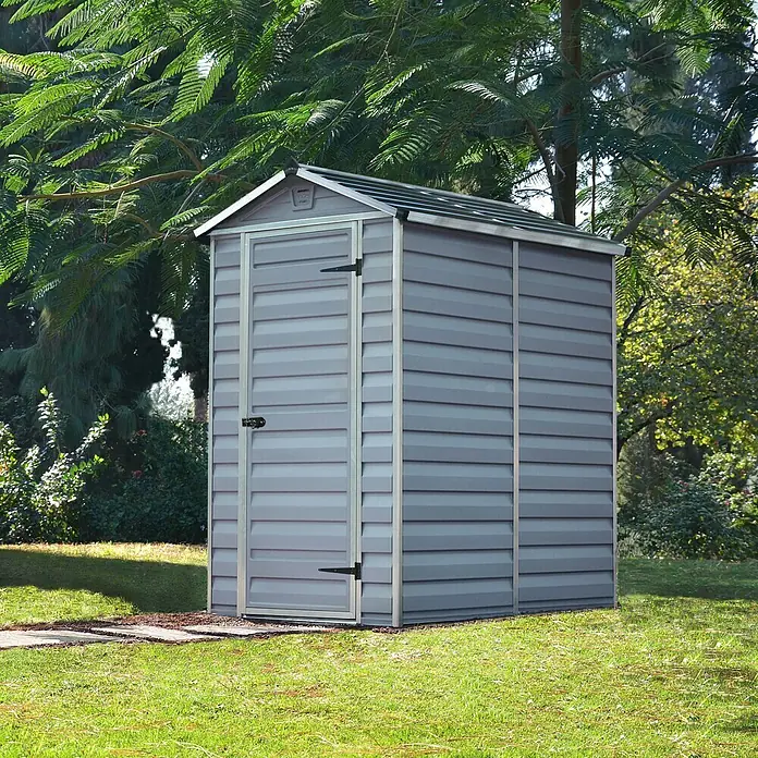 Palram – Canopia Gartenhaus Skylight - Außenmaß inkl. Dachüberstand (B x T): 121 x 177 cm, Kunststoff, Anthrazit/Grau - Gartenhaus aus Kunststoff mit Tür und Dach, ideal zur Aufbewahrung von Gartengeräten und Werkzeugen.