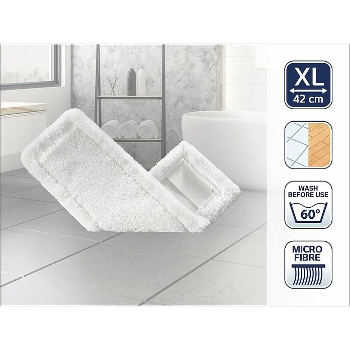Leifheit Ersatz-Bezug Classic XL microfibre - Blau/Weiß, Passend für: Leifheit Bodenwischer Classic XL - Ein XL-Wischmopp mit Mikrofaserbezug für Böden, der bei 60 Grad waschbar ist. Ideal für Fliesen und Holzböden.