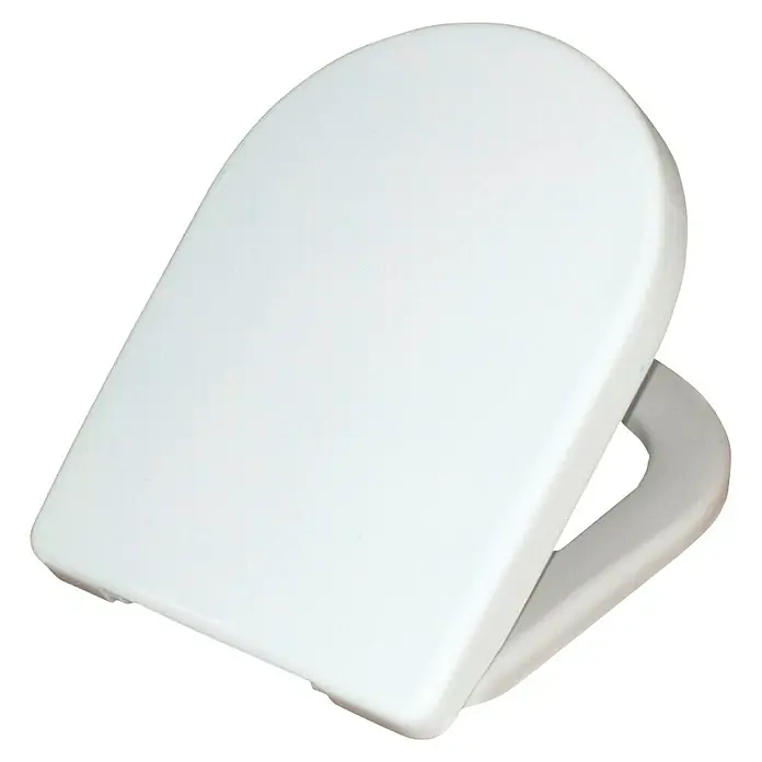 Poseidon Tapa de WC Valentina - Duroplast, Blanco, Con caída amortiguada - Primer plano de un asiento de inodoro blanco cerrado, que muestra un producto de baño limpio e higiénico.
