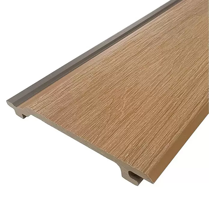 Dioco Revestimiento decorativo texturado - L x An x Es: 2.200 x 148 x 21 mm, Marrón - Panel texturizado aspecto madera marrón claro con borde ranurado y tira decorativa gris oscuro.