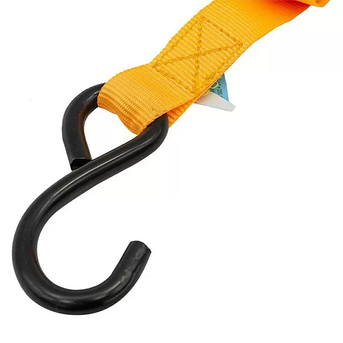 Rolmovil Correa de amarre - 25 mm x 3 m, Carga soportada: 250 kg, Plástico - Correa de amarre naranja con gancho en S negro.