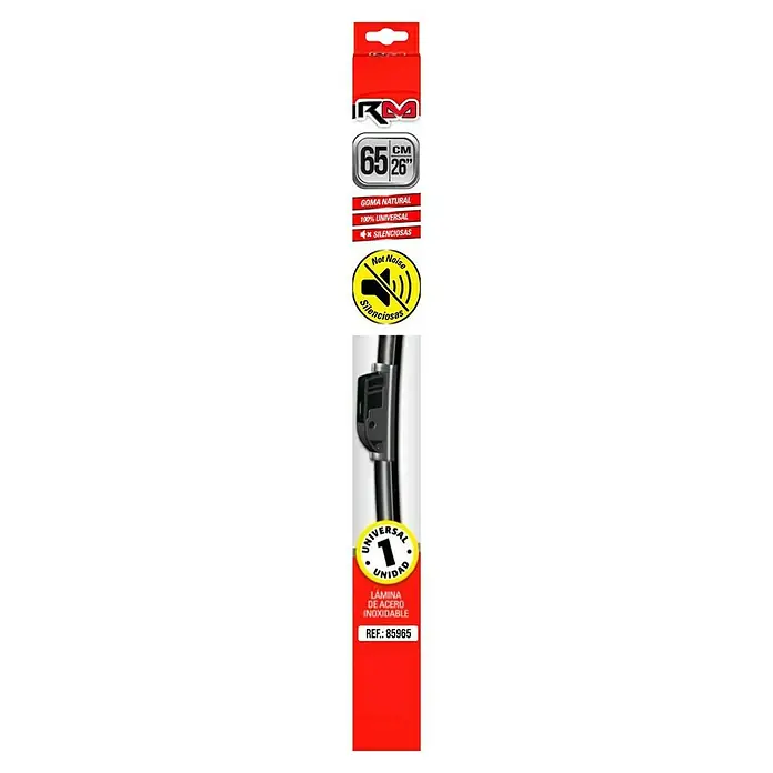 Rolmovil Goma de escobilla limpiaparabrisas - Largo: 65 cm, Acero inoxidable - Limpiaparabrisas de 65 cm/26", goma natural, silencioso, universal, lámina de acero inoxidable, Ref.: 85965.