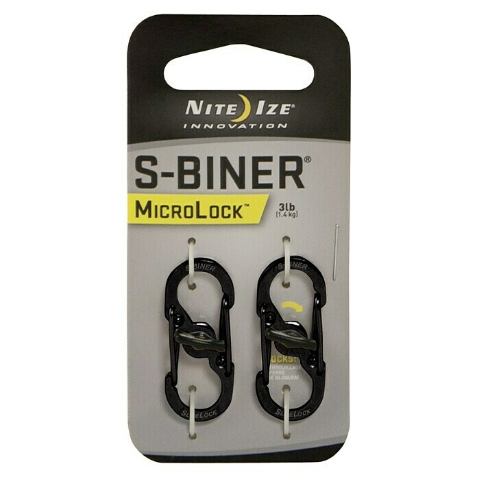 Nite Ize Doppelkarabiner Micro Lock35,5 x 15 mm, Edelstahl, Schwarz, Zugfestigkeit: 1,4 kg Front View