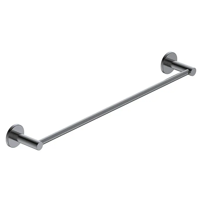 Camargue Carlit Toallero de barra - Ancho: 50 cm, Black gun metal - Una barra de toalla plateada con monturas redondas, fijada a una pared negra. El producto es minimalista y de diseño moderno. Perfecto para cualquier baño.