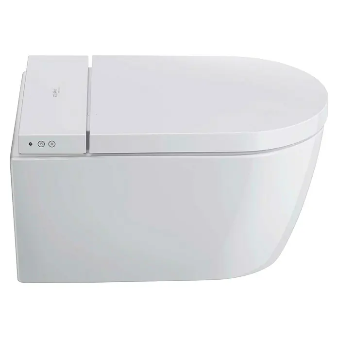 Duravit Wand-Dusch-WC-Set Starck Plus Compact - Spülrandlos, Mit antibakterieller Glasur, Spülform: Tief, WC Abgang: Waagerecht, Weiß - Dieses Bild zeigt eine Duravit D-Neo Wand-Toilette in Weiß, die ein modernes und schlankes Design für jedes Badezimmer bietet.