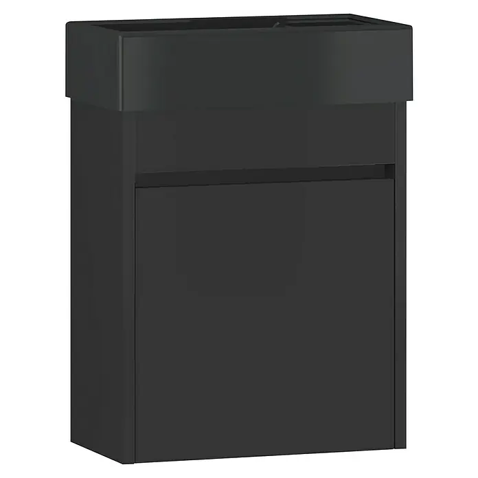 Astor Ombra Badmöbel-Set - 40 cm, Schwarz, Matt - Bild eines schwarzen Badezimmerschranks mit Schublade und Ablagefach.