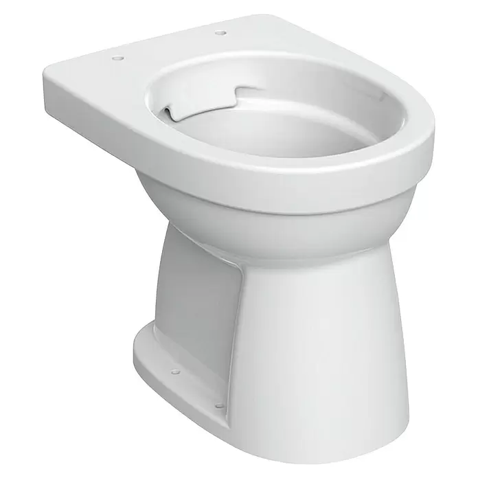 Geberit Renova Stand-WC - Spülrandlos, Mit schmutzabweisender Glasur, Spülform: Flach, WC Abgang: Senkrecht, Weiß - Weiße Keramik-WC-Schüssel zur Badinstallation.
