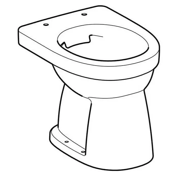 Geberit Renova Stand-WC - Spülrandlos, Mit schmutzabweisender Glasur, Spülform: Flach, WC Abgang: Senkrecht, Weiß - Weißes Keramik-WC, eine Standard-Badezimmerarmatur.