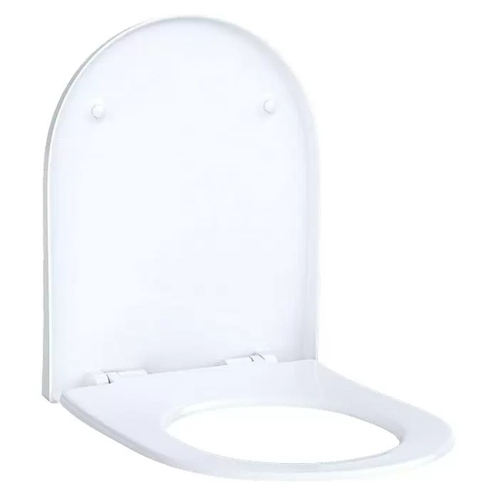 Geberit Acanto WC-Sitz - Duroplast, Weiß, Mit Absenkautomatik - Offener weißer Toilettensitz mit Deckel.