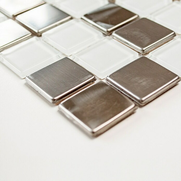 Mosaikfliese Quadrat Crystal Mix XAM A441 (32,7 x 30,2 cm, Weiß, Glänzend)