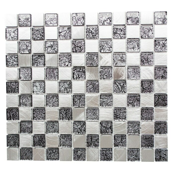 Mosaikfliese Crystal Mix XAM A851 (32,7 x 30,2 cm, Schwarz/Silber, Matt)