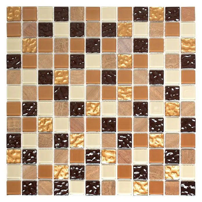 Selbstklebemosaik Quadrat Crystal Mix SAM 4M372 - 30 x 30 cm, Beige, Glänzend - Quadrate aus Steinzeugfliesen in Beige, Braun, Bronze und Cremeweiß für Küchen- und Badwände.