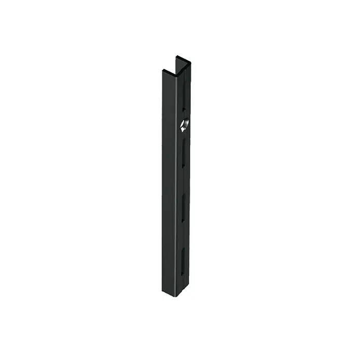 Dolle Guía para la pared - Largo: 200 cm, Sistema de un solo orificio, Acero, Negro - Riel de pared negro con ranuras para soporte de estantes, ideal para sistemas de estanterías personalizables.