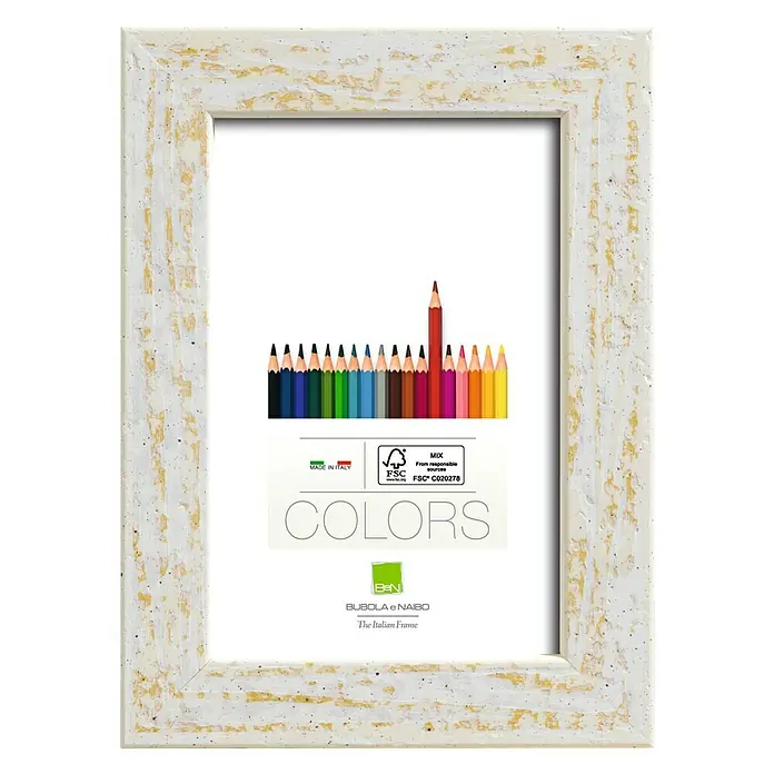 Marco de madera 3840 - Formato de foto: 50 x 70 cm, Color crema, Vidrio - Elegante marco de fotos blanco con motivo de lápices de colores, ideal para exhibir recuerdos coloridos y decoración elegante.