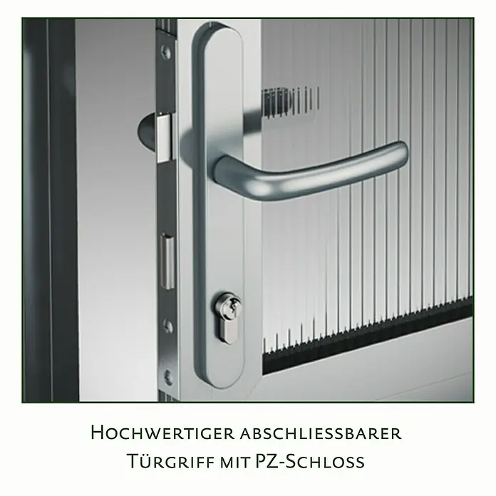 KGT Gewächshaus Rose III - Außenmaß inkl. Dachüberstand (B x T): 233 x 323 cm, 10 mm, Anthrazitgrau - Hochwertiger abschließbarer Türgriff mit PZ-Schloss. Der Türgriff ist aus robustem Material gefertigt und bietet zusätzlichen Schutz.
