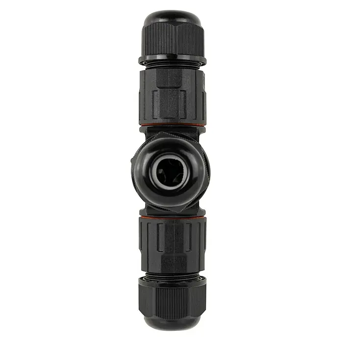 REV Kabelverbinder für Kabeldurchmesser: 9-11 mm schwarz - IP68 - Schwarzer T-förmiger Kabelverbinder mit robusten, wasserdichten Anschlüssen für den Außeneinsatz. Zuverlässige Stromverbindungen.