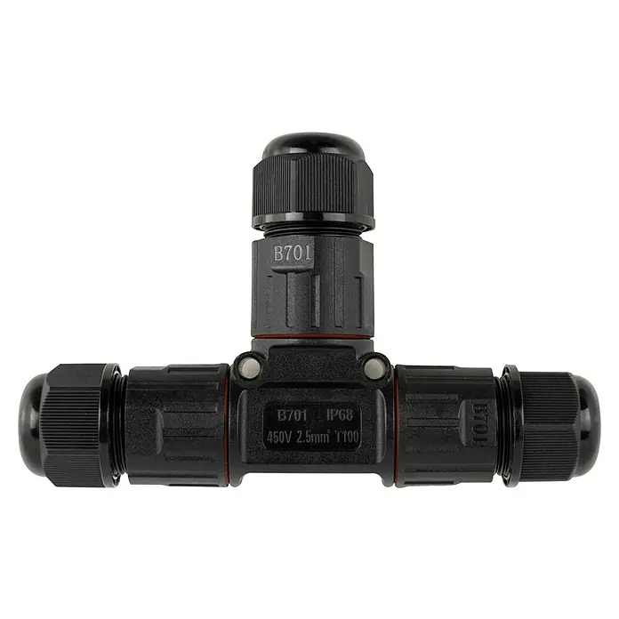REV Kabelverbinder für Kabeldurchmesser: 9-11 mm schwarz - IP68 - Schwarzer T-förmiger Kabelverbinder B701, ideal für wasserdichte Verbindungen im Außenbereich. Robust, sicher & zuverlässig.