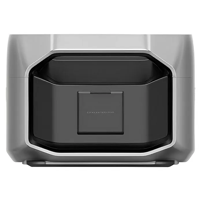 EcoFlow Ersatz-Akku DELTA Pro 3 - 0% MwSt. - 4.096 Wh - Nahaufnahme einer tragbaren Powerstation mit einem robusten Design, ideal für den Einsatz im Freien und Notfälle. Silbernes Gehäuse mit schwarzem Panel.