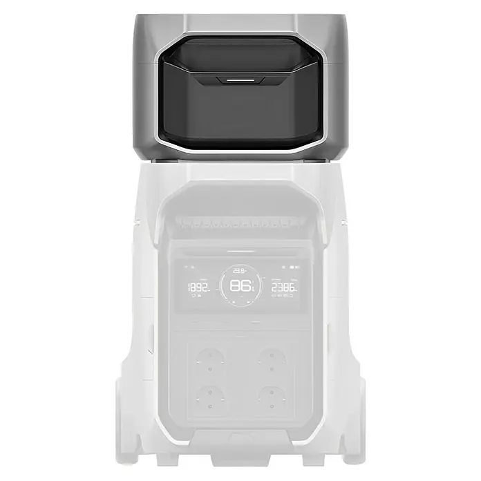 EcoFlow Ersatz-Akku DELTA Pro 3 - 0% MwSt. - 4.096 Wh - Ansicht einer tragbaren Stromversorgungseinheit, die ein robustes Design und digitale Anzeige für Leistungsüberwachung bietet.