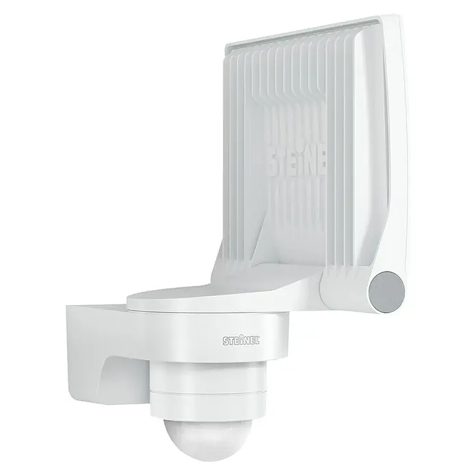 Steinel LED-Außenwandleuchte XLED Protect - 13,6 W, 16,1 x 18 x 21,8 cm, Weiß, IP44 - Nahaufnahme einer weißen STEINEL-Außenleuchte, die Funktionalität und modernes Design vereint.
