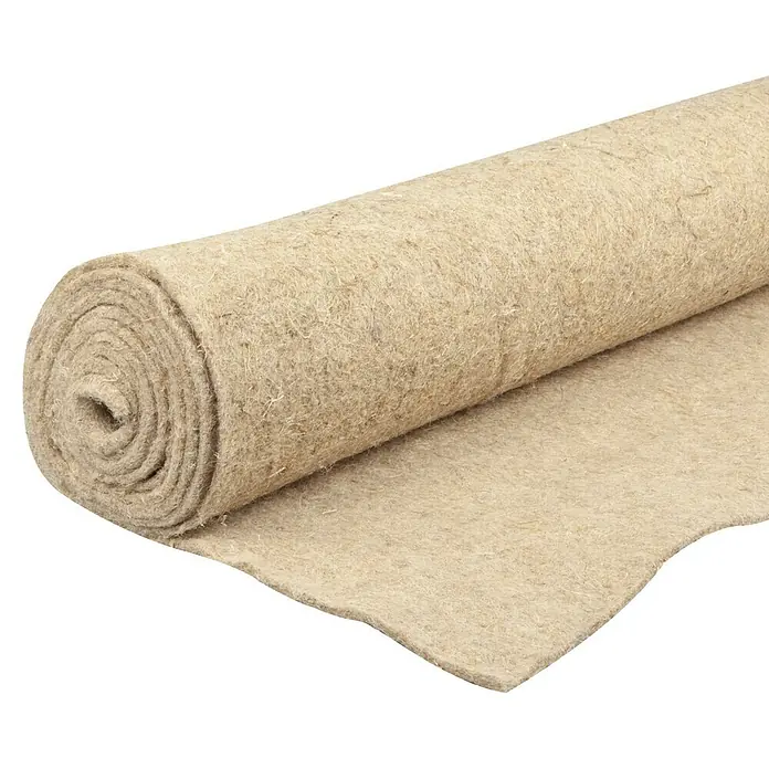 Windhager Unkrautmatte - L x B: 4 x 0,5 m - Nahaufnahme einer Rolle Jutegewebe, ideal für Bastelarbeiten, Dekorationen oder als natürlicher Bodenbelag. Vielseitig und umweltfreundlich.