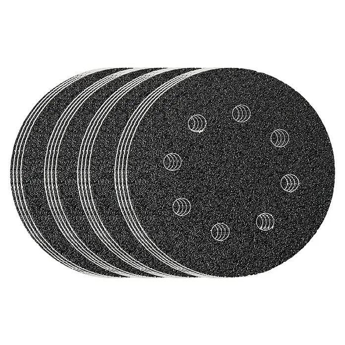 Fein Schleifblatt-Set - 115 mm, 16 Stk. - Aufgereihte schwarze Schleifscheiben mit Löchern. Perfekt für gleichmäßiges Schleifen und eine effiziente Staubabsaugung.