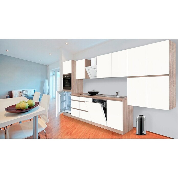 Respekta Premium Küchenzeile GLRP380HESWM (Breite: 380 cm, Mit Elektrogeräten, Weiß matt)