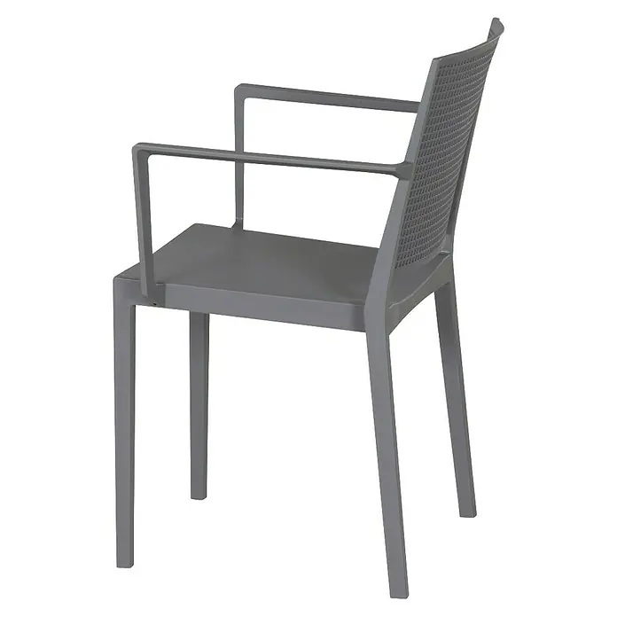Siena Garden Urban Lights Stapelsessel Set Square - 4 Stk., Polypropylen, Stapelbar, Grau, B x T x H: 56 x 56 x 80 cm - Grauer Outdoor-Stuhl mit Armlehnen und Gittermuster im Rücken, ideal für Garten und Terrasse.