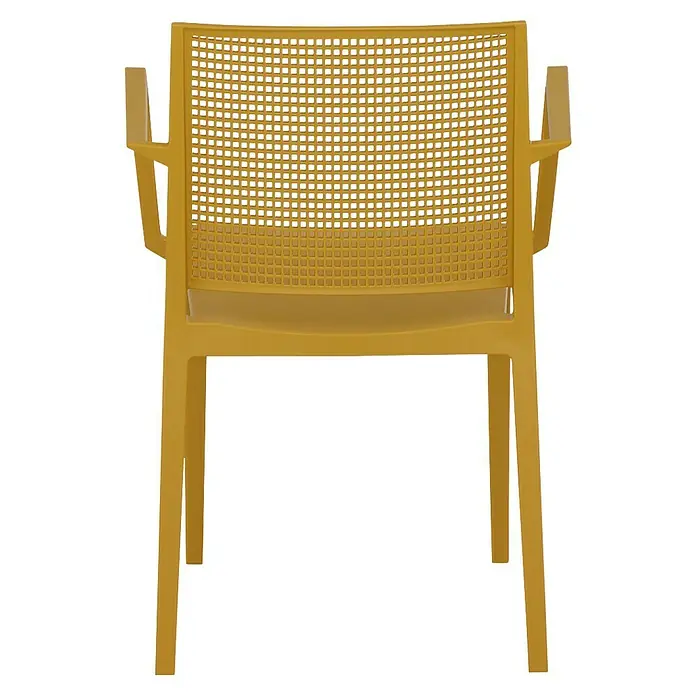 Siena Garden Urban Lights Gartenmöbel-Set Square Sessel/SolaTisch - 3 -tlg., Polypropylen, Mustard/Anthrazit, 80 x 80 cm - Gelber Stuhl mit Armlehnen und quadratischem, durchbrochenem Rückendesign. Ein stilvolles Möbelstück, das Komfort und modernes Design vereint.