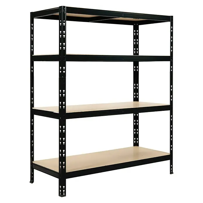 Regalux Schwerlastregal S350 - H x B x T: 180 x 120 x 40 cm, Traglast pro Boden: 350 kg, Anzahl Böden: 4 Stk., Stecken, Schwarz - Regal mit vier Ebenen und schwarzem Metallrahmen. Ideal für Lagerung und Organisation im Keller oder in der Garage.