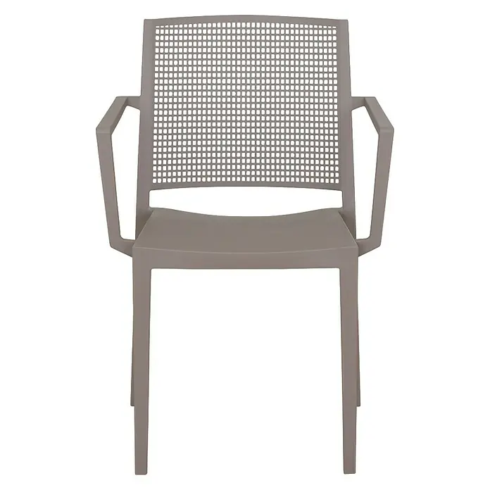 Siena Garden Urban Lights Gartenmöbel-Set Square Sessel/SolaTisch - 3 -tlg., Polypropylen, Taupe/Anthrazit, 65 x 65 cm - Bild eines grauen Stuhls mit Armlehnen und einem quadratisch gemusterten Rückenteil.