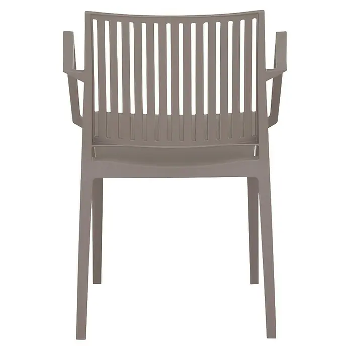 Siena Garden Urban Lights Gartenmöbel-Set Lane Sessel/Sola Tisch - 3 -tlg., Polypropylen, Taupe/Anthrazit, 80 x 80 cm - Ansicht eines anthrazitfarbenen Sessels mit Armlehnen und hoher Rückenlehne mit horizontalen Verstrebungen auf schwarzem Hintergrund.