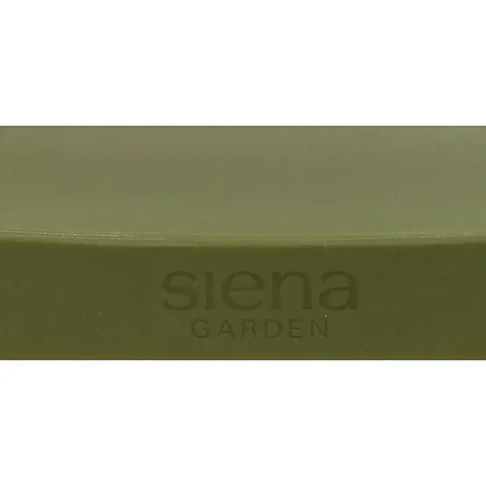 Siena Garden Urban Lights Stapelstuhl Lane - Polypropylen, Stapelbar, Olive, B x T x H: 46 x 56 x 80 cm - Nahaufnahme eines grünen Siena Garden Produkts mit eingeprägtem Logo, das die schlichte Eleganz und Qualität des Artikels hervorhebt.