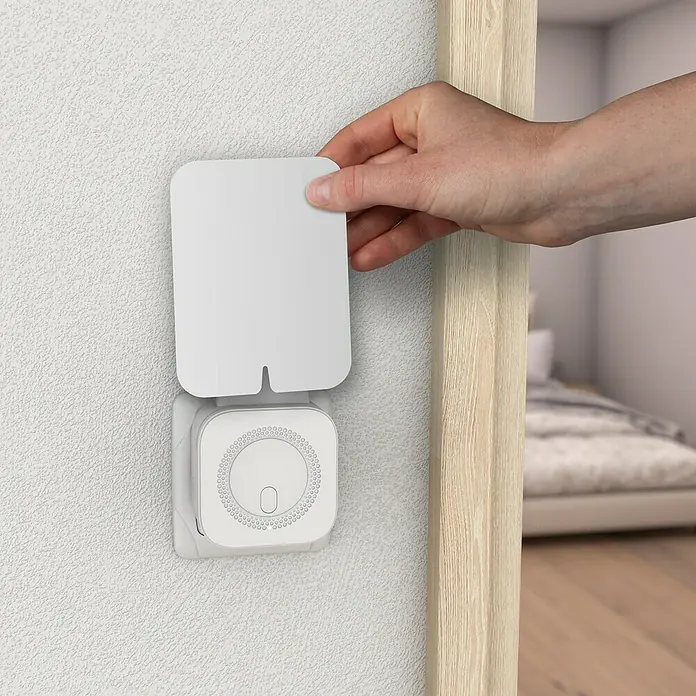 Windhager Ersatz-Klebetafeln - Passend für: Windhager Klebefalle Fluginsekten UV, 20 Stk. - Ein intelligenter Rauchmelder wird an der Wand montiert, wobei eine Hand die Abdeckung anbringt.
