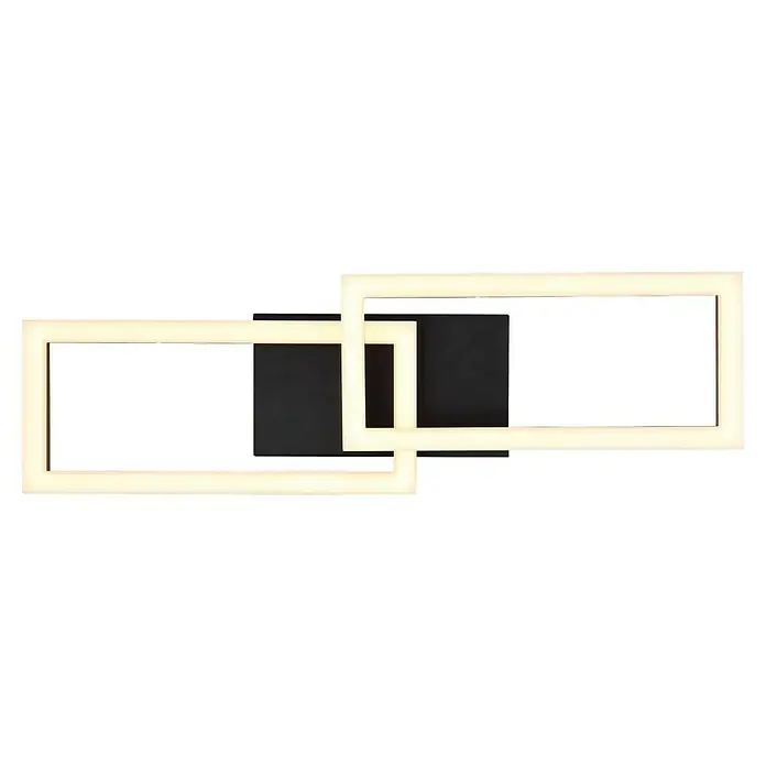Globo Plafón LED Drew - 20 W, L x An x Al: 61,4 x 19,5 x 9 cm, Negro, Blanco cálido - Aplique de pared LED moderno con tres marcos rectangulares entrelazados y placa posterior negra para una iluminación elegante.