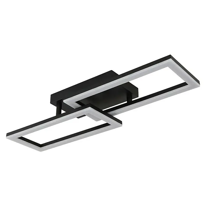 Globo Plafón LED Drew - 20 W, L x An x Al: 61,4 x 19,5 x 9 cm, Negro, Blanco cálido - Moderna lámpara de techo LED con dos rectángulos entrelazados y marco negro para una iluminación elegante.